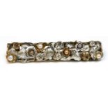 A Continental two colour gold diamond, fancy diamond and pearl foliate plaque brooch, c.1935-1945,