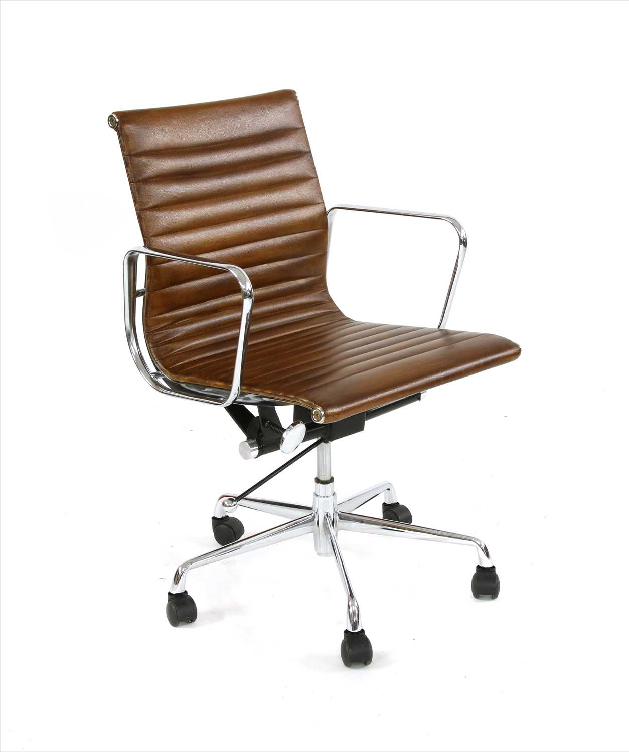 A Charles & Ray Eames style chrome office chair,