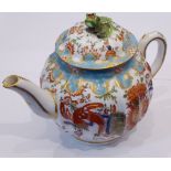 An 18th century style (probably 19th century) porcelain teapot and cover of reeded ovoid shape,