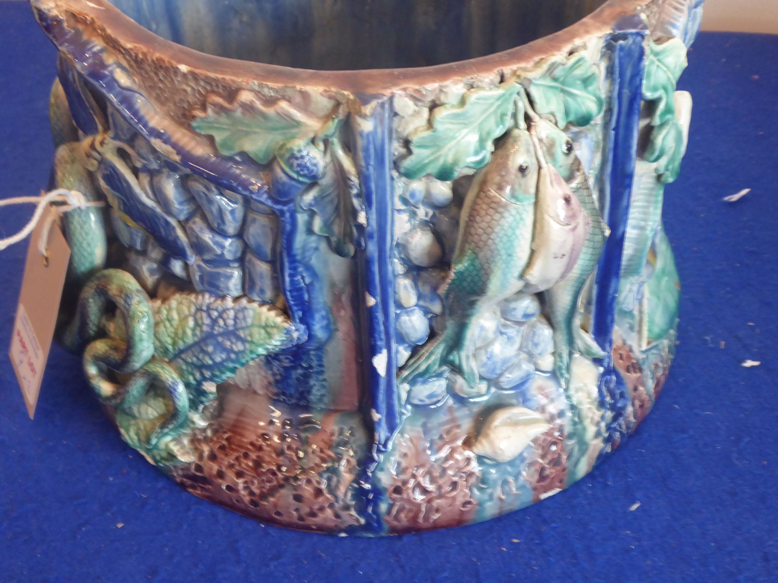 Two 19th century majolica circular pots in the style of Bernard Palissy; - Image 5 of 12