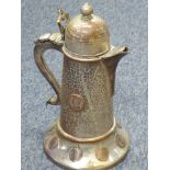 An unusual and large 19th century hand-planished silver-plate on copper tankard;