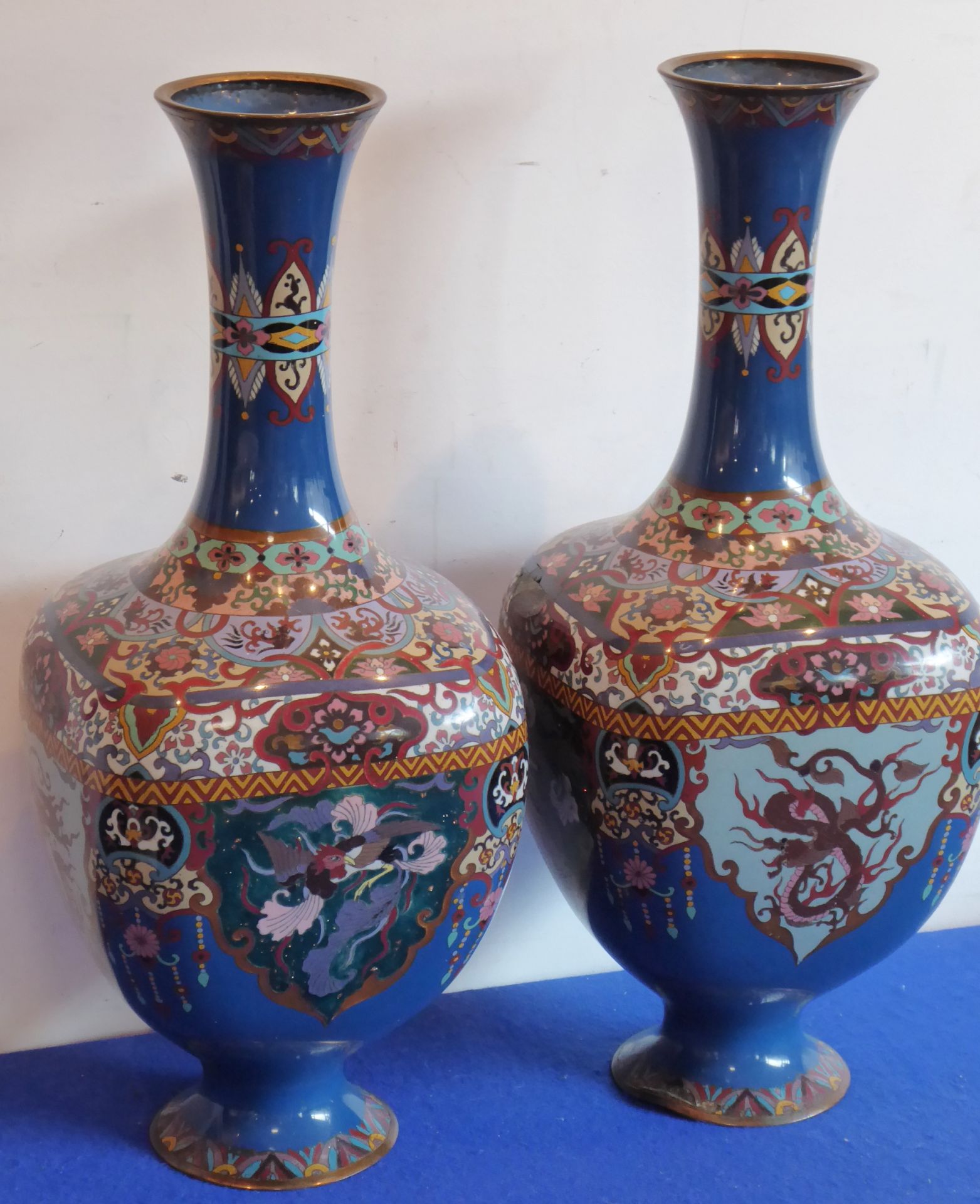 A large pair of Japanese Meiji period cloisonné vases;