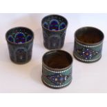 A pair of late-19th century Russian silver and enamel beakers, various marks to underside,