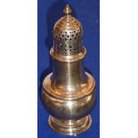 A baluster-shaped hallmarked silver sugar caster; 18cm high, assayed Birmingham 1927, approx.