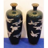 A pair of early 20th century Japanese Meiji period opposing cloisonné vases,