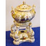 A late-19th century Dresden-style porcelain two-handled pot pourri;