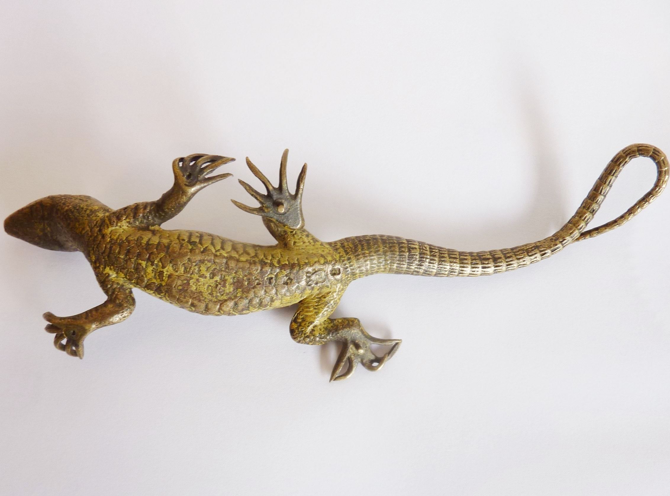 An early 20th century cold-painted bronze model of a lizard with yellow scaly skin; - Image 5 of 5