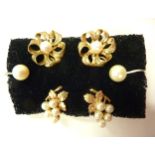 Three pairs of gold and pearl earrings