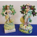 Two early/mid 19th century hand-decorated Staffordshire bocage figures;