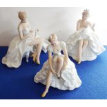A suite of two handmade German porcelain models of ballerinas together with one other similar model