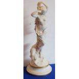 A Worcester biscuit porcelain model of a semi-clad muse standing upon a shell above stylised water,