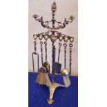 An unusual Dutch silver miniature fireside companion set with candelabra and various brushes,