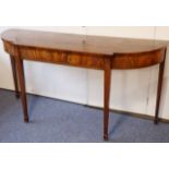 A late 18th century George III period breakfront mahogany and rosewood crossbanded serving table;