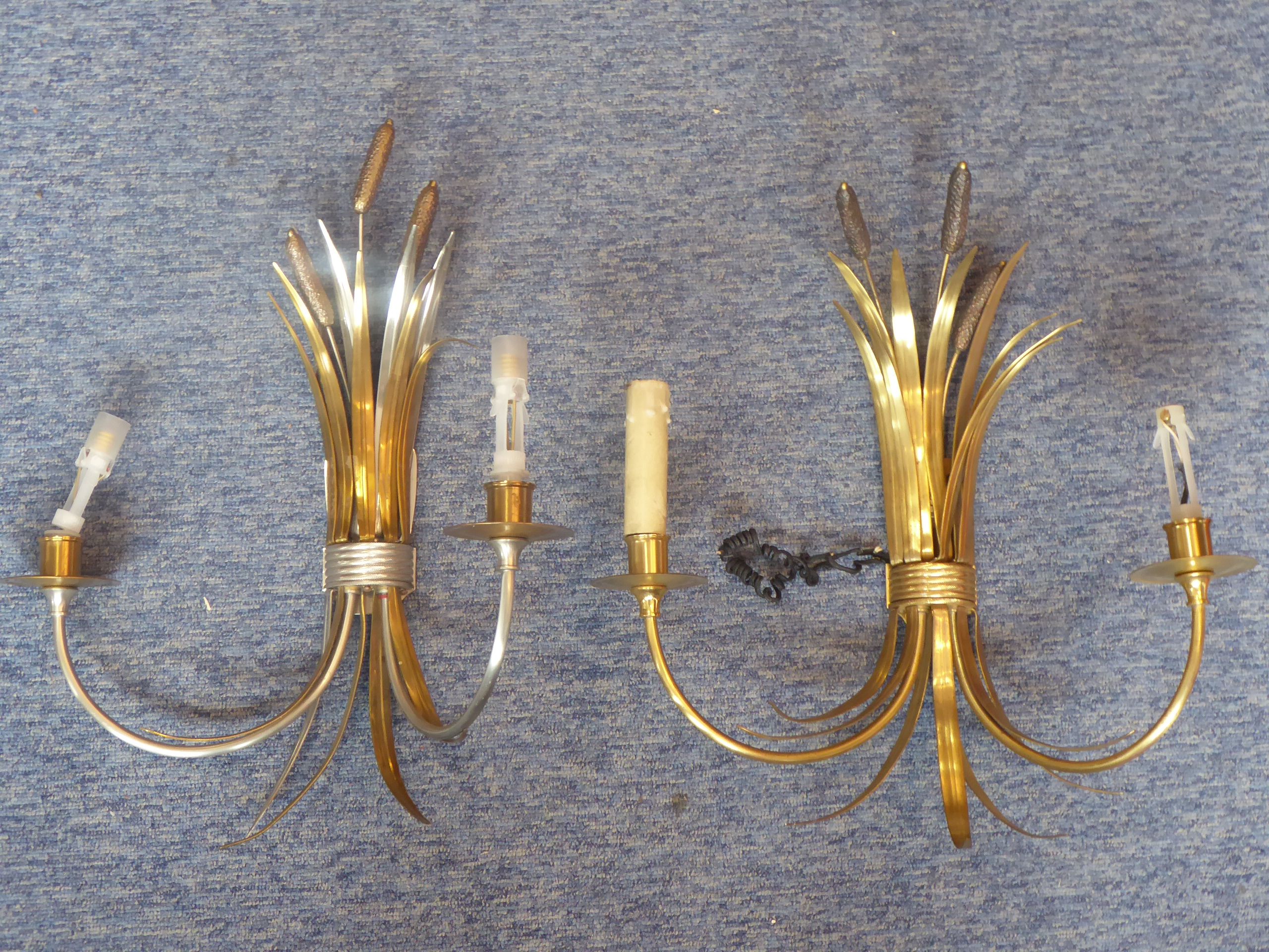 A good pair of wall-mounted gilt-metal appliques modelled as bullrushes by Maison Charles,