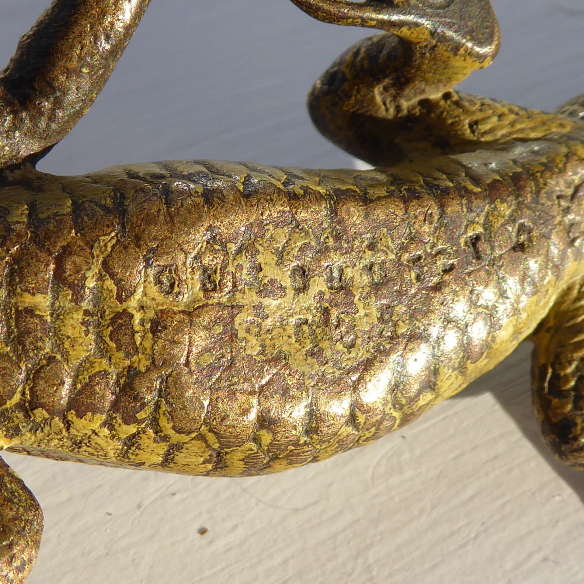 An early 20th century cold-painted bronze model of a lizard with yellow scaly skin; - Image 2 of 5