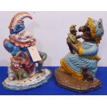 Two cast iron 19th century hand-painted door stops, Punch and Mrs Punch,