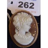 A large 9-carat gold-framed cameo brooch