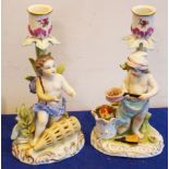 A pair of late-19th / early-20th century German figural porcelain candlesticks modelled as