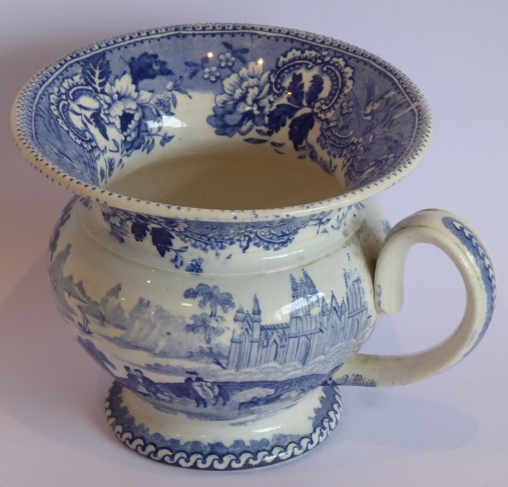 A rare 19th century Davenport pottery table spittoon in the blue and white 'Muleteer' pattern, circa