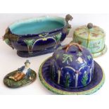 A selection of mostly damaged 19th century Majolica pottery to include a large oval planter with