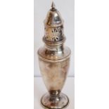 A hallmarked silver caster of baluster form, assayed Birmingham (17.5cm high)