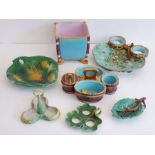 A selection of mostly damaged 19th century Majolica stands etc., to include a square Aesthetic style