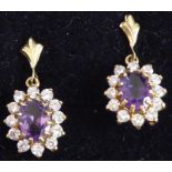 A pair of 9-carat gold, amethyst and white sapphire earrings