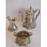 A large Gothic-style three-piece silver-plated coffee set by 'K. Anderson', Sweden