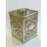 A George III period hallmarked Britannia standard silver (probably Irish) tea caddy with sliding lid