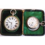 A late-19th/early-20th century Goliath-style cased open-faced keyless pocket watch, white-enamel