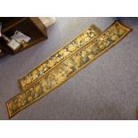 Two decorative table runners made up of 17th century French tapestry pieces bounded and fringed at