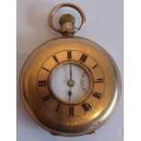 A gentleman's 9-carat rose-gold cased half Hunter pocket watch, white-enamel dial with Roman