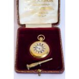 A ladies 18-carat yellow-gold cased half-Hunter wristwatch, the outer case with enamel dial with