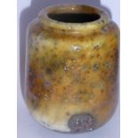 A Japanese pottery crackleware vase of tapering cylindrical form, signed to underside and also