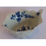 A circa 1760 Worcester blue and white butter boat; moulded with acanthi, the interior with flower