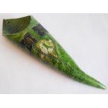 A late 19th/early 20th century green-glaze Continental pottery wall pocket modelled as a cornucopia;