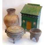 A large Han-style pottery house together with two vases and dish and cover (modern) (4)