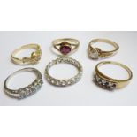 Six 9-carat gold stone-set rings