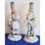A pair of late 19th century Continental porcelain figural candlesticks modelled as male and female