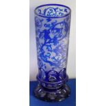 A 19th century flash-cut Bohemian Glass vase, the main slightly tapering cylindrical body