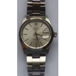 A gentleman's steel-cased Rolex Oyster Perpetual Date (circa 1981), the signed silvered dial with