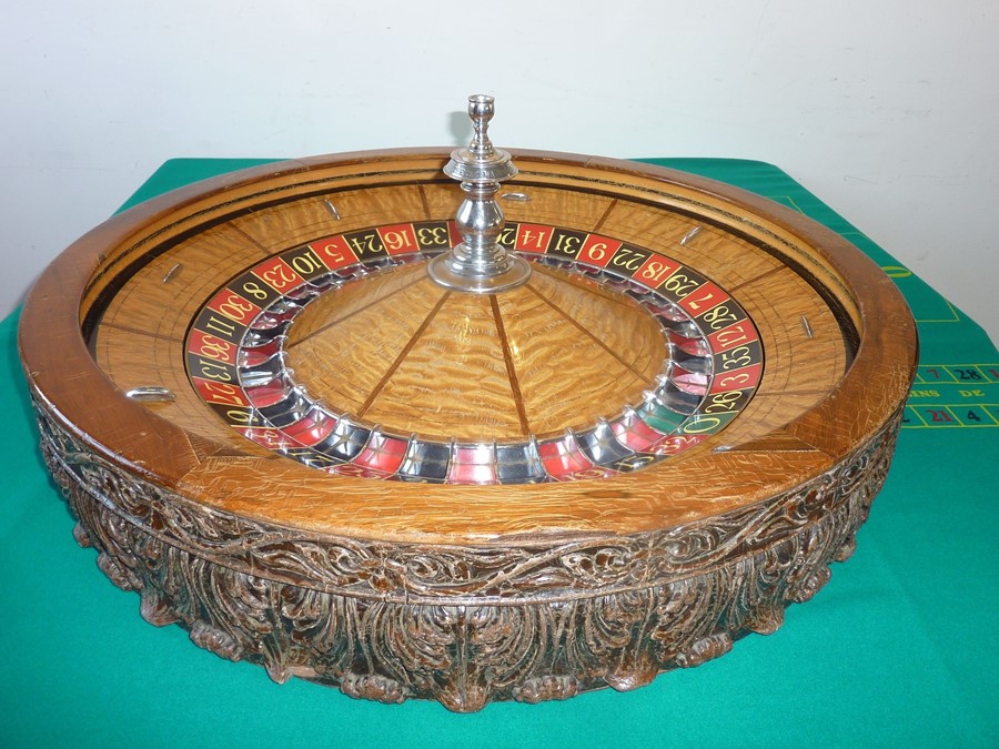 A rare and large late 19th/early 20th century American saloon roulette wheel marked for THE GEO. - Image 3 of 13