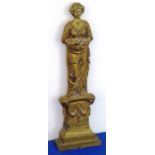 A 19th century brass doorstop (weighted with lead) modelled as a maiden carrying a fruit upon a