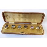 A cased set of six 18-carat yellow-gold mounted and mother-of-pearl buttons (cased) Full diameter of