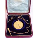 An 18-carat yellow-gold cased open-faced pocket watch, the engraved dial with Roman numerals and the