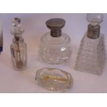 Glassware to include a cut-glass scent bottle of pyramid shape with silver-mounted collar, one