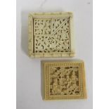 Late 19th century Chinese carved ivory puzzle box with sliding lid carved with figures and