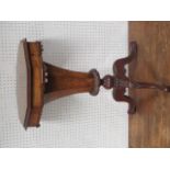 Walnut veneered octagonal sewing box on tripod supports with contents