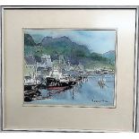 Margaret Morcom, a watercolour titled Bergen Norway, signed, 21cm x 26cm, with label verso, framed