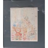 Elizabeth Cramp, a watercolour titled, The Music Teacher, label verso, signed, 34cm x 27cm, framed